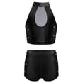 thumbnail image 4 of inhzoy Kids Girls Dance Gymnastics Sparkling Rhinestone Crop Top with V-front Elastic Waistband Shorts Set Black 16, 4 of 6