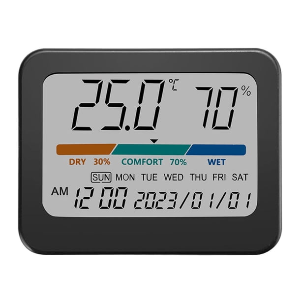 Termómetro digital higrómetro reloj digital colorido multifunción para uso doméstico