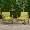 thumbnail image 3 of GDF Studio Abena Outdoor Acacia Wood Club Chairs with Cushions, Set of 2, Teak and Green, 3 of 12