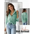 thumbnail image 7 of Nlife Women Striped Lapel Collar Long Sleeve Single Breasted Pocket Shirt, 7 of 7