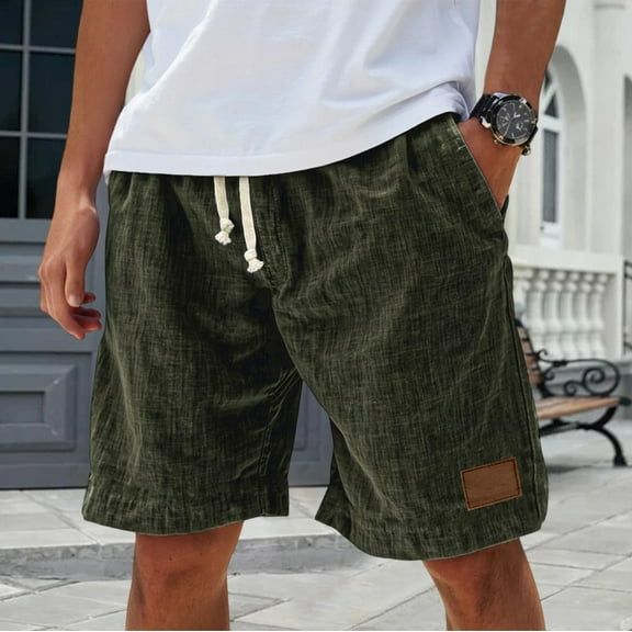 Dwralegc White Linen Shorts Men Elastic Waist Drawstring Beach Shorts Plus Size Casual Knee Length Pants Breathable Big and Tall Linen Shorts with Pockets Army Green L