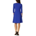 thumbnail image 3 of Allegra K Crew Neck Dress for Women's 3/4 Sleeve Pleated A-Line Casual Elegant Dresses L Royal Blue, 3 of 5