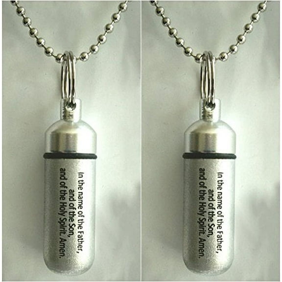 TWO Classic Brushed Silver ANOINTING OIL HOLDER/Vial Necklaces with ENGRAVED BLESSING - Includes Velvet Pouches, Neck Chains, Funnel - Wonderful Chistmas Gift