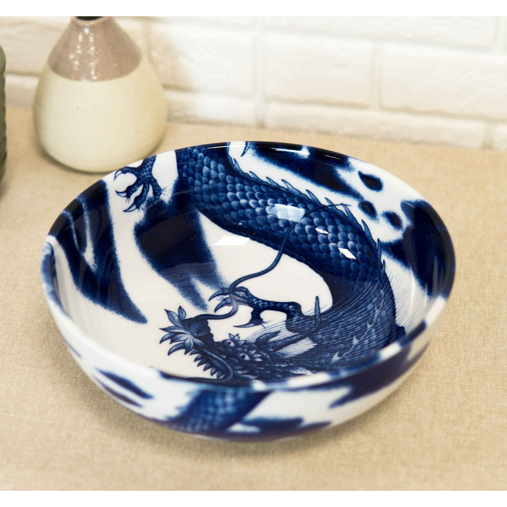 Made In Japan Asian Oriental Dragons Blue And White Porcelain Bowls Set