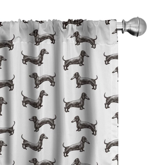 Ambesonne Dachshund Window Curtains, Dogs Pattern Lines, Each 28" W x 84" L, Dark Taupe Grey White