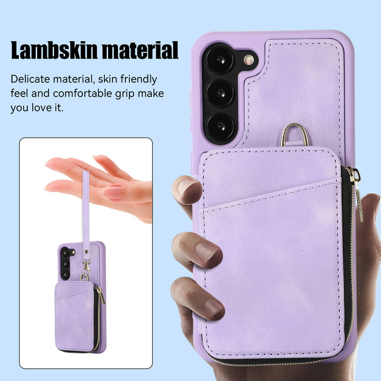 for Samsung Galaxy S23 Ultra Case Wallet, Zipper Phone Case Purse with RFID  Card Holder Wrist Crossbody Strap Handbag Present Cover for Samsung S23  Ultra 6.8 inch (5G, 2023) - Purple 