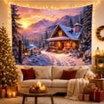 thumbnail image 3 of Snowy Mountain Cabin With Sunset Sky Serene Rustic for Cabin Lovers Mountain Landscape Art Christmas Gift Tapestry Wall Hanging for Bedroom and Living Room, 3 of 7