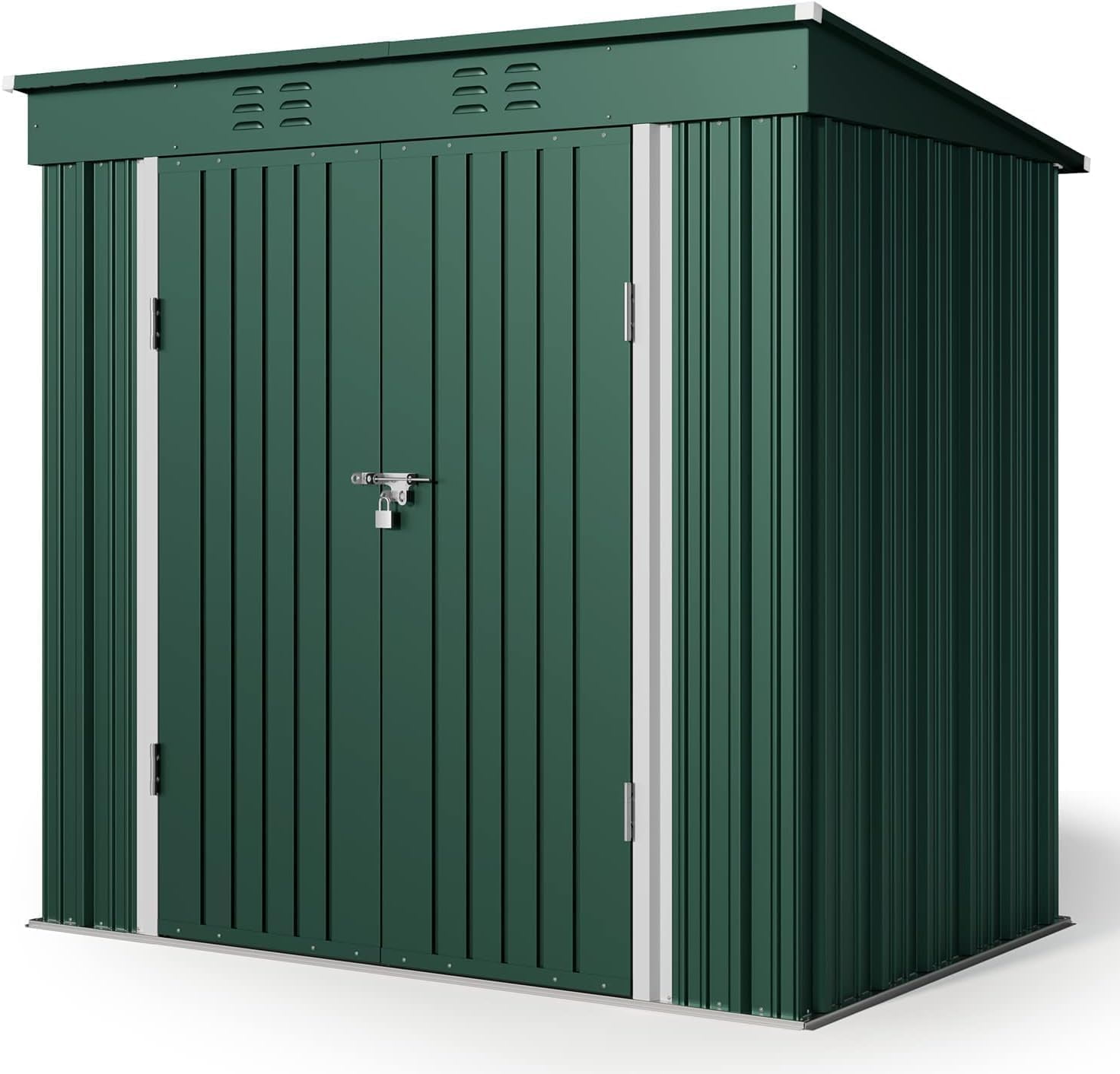 Lofka 6' x 4' Outdoor Storage Shed, Metal Garden Tool Storage Shed with Double Lockable Doors, Green