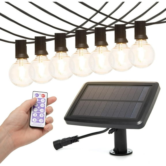 Moss & Stone Solar Outdoor String Lights 25 Ft with 15 Edison Bulbs, Outdoor Lights for Patio LED Bulb G40 Warm White Light, Waterproof for Christmas Party, Garden Porch Deck, USB Charging