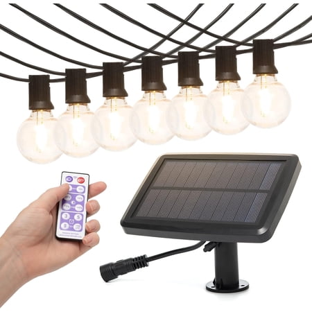 Moss & Stone Solar Outdoor String Lights 25 Ft with 15 Edison Bulbs, Outdoor Lights for Patio LED Bulb G40 Warm White Light, Waterproof for Christmas Party, Garden Porch Deck, USB Charging