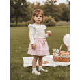 thumbnail image 4 of BemeyourBBs Toddler Baby Girl Valentine Outfit Spring Clothes Long Sleeve Crew Neck Letters Heart Embroidery T-shirt Tops and Heart Ruffle Skirt Set, 4 of 9