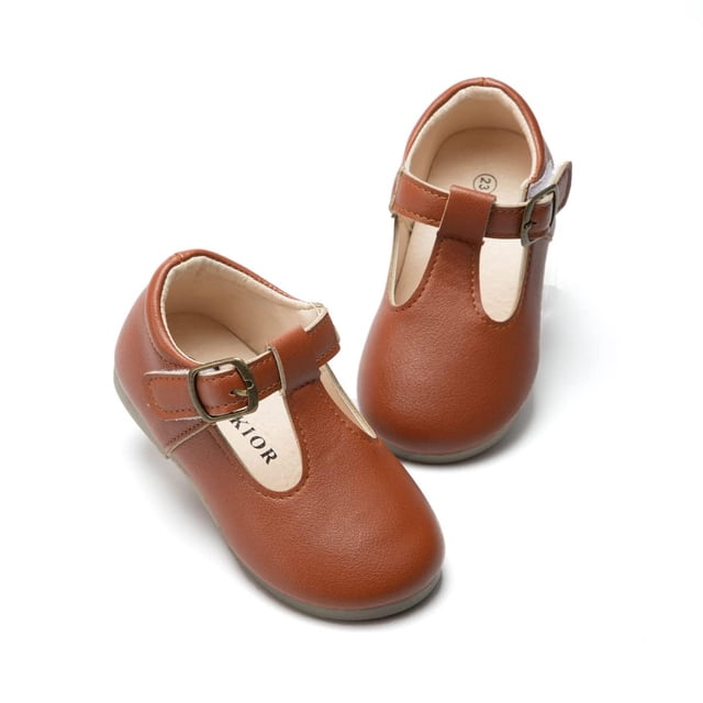 Zapatos Fromosa Mary Jane para niñas pequeñas, sin cordones, color marrón, talla 4.5
