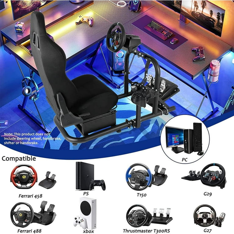 Minneer Simulator Driving Cockpit with Racing Black Seat Compatible with Logitech  G27/G29/G920/G923,Wheel and Pedals Not Include 