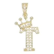 A-Z Crown Letter Charm, Alphabet T Pendant Gold Plated Cubic Zirconia Monogram Initial Pendant Name Jewelry for Men Women DIY