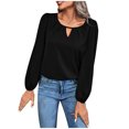 thumbnail image 2 of Summer Saving Clearance POROPL Long Sleeve Crew Neck Solid Button Loose Blouses Womens T Shirts Clearance Clothes $5.00 Black Size M(US:6), 2 of 4