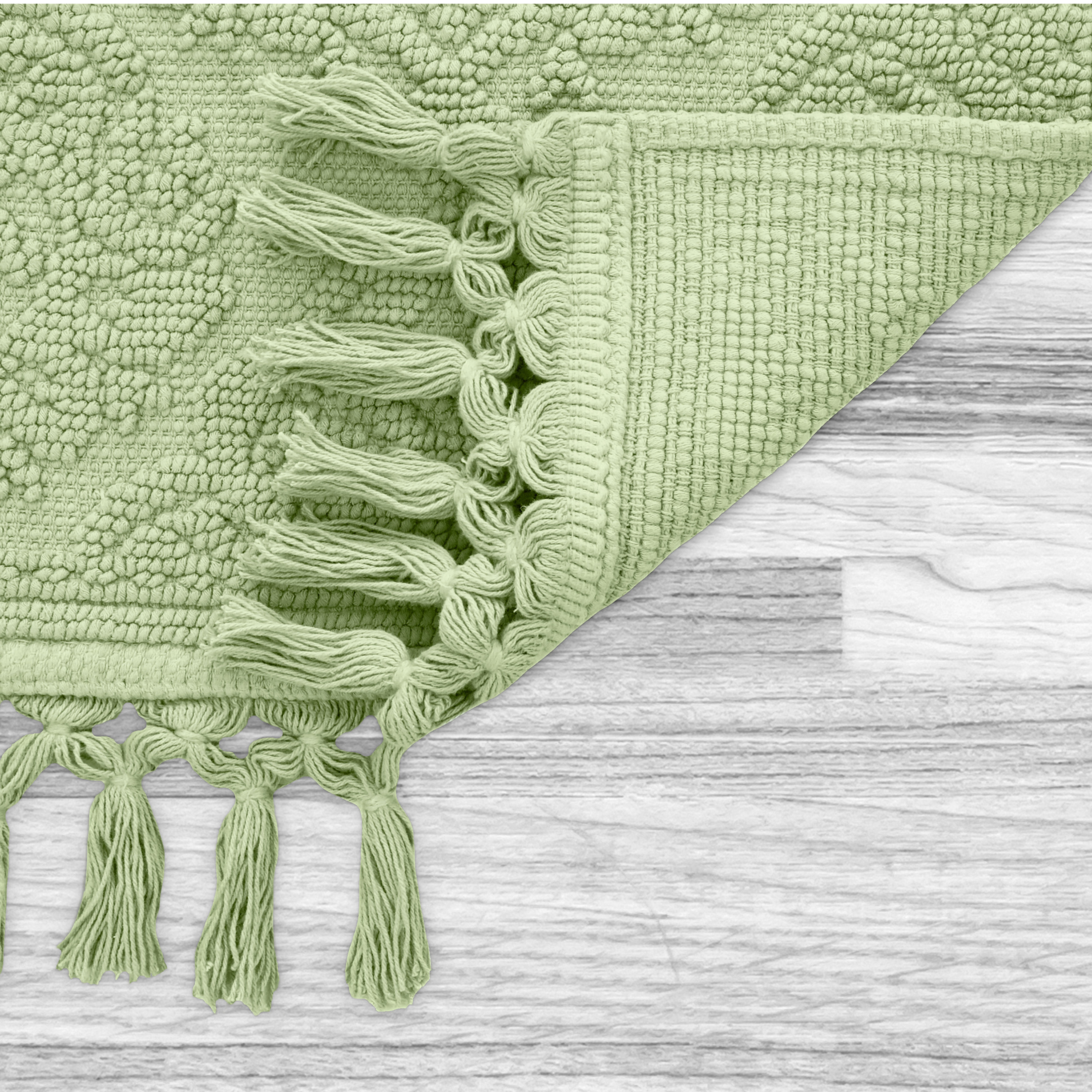 Jean Pierre Ricardo Cotton Fringe 17 x 31 in. Bath Rug, Sage Green