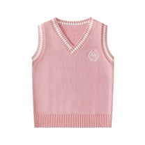CYRBOKO Sweater Vests for Girls, Sleeveless Knited V-neck Stretchy School Uniform Vests Pink Size 9-10 T