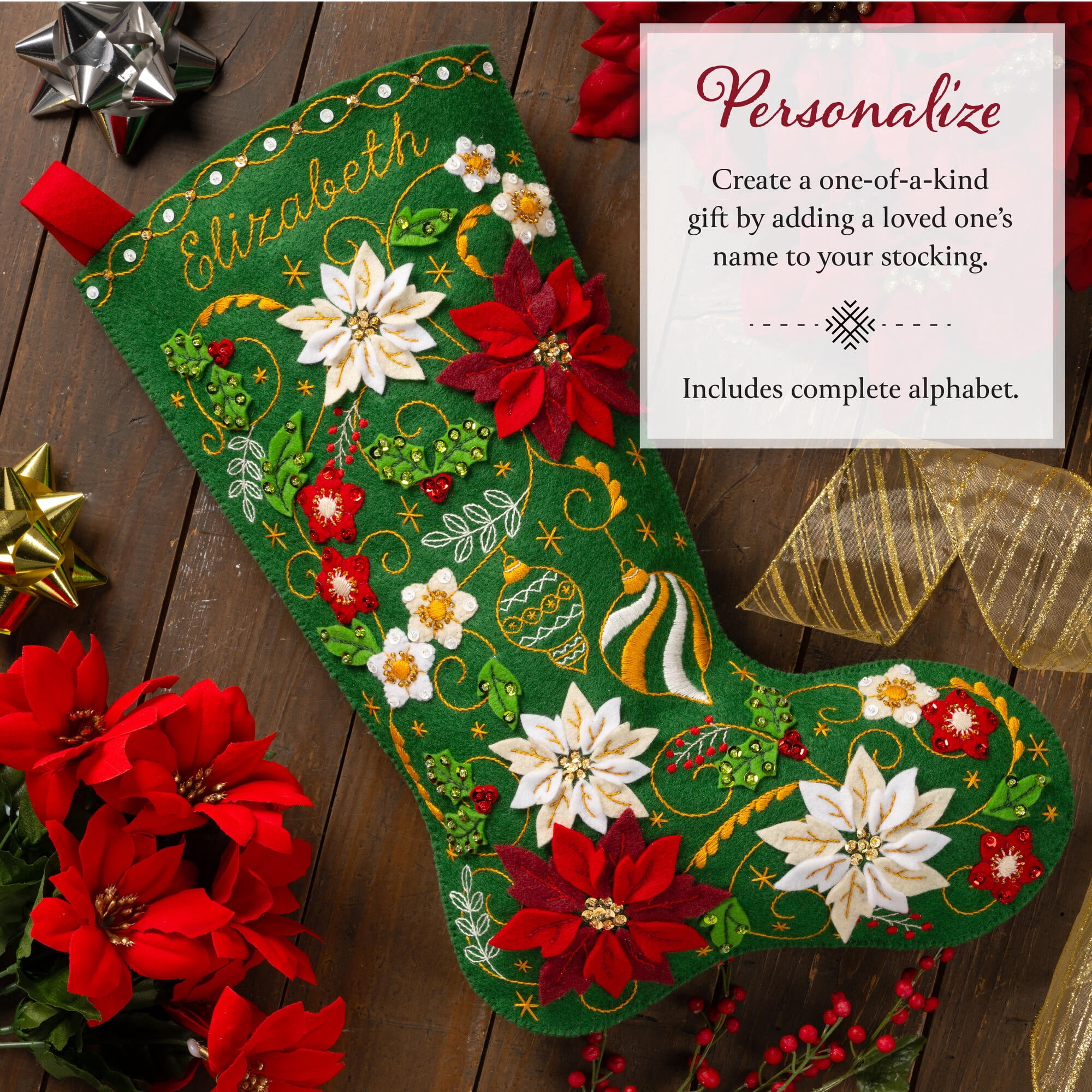 Bucilla Poinsettia Elegance 18 in Multicolor Felt Stocking Kit