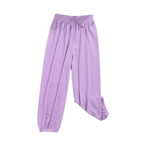 Odeerbi 2-13 Años Niñas Hielo Seda Pantalones de Deporte Deportivo Entrenamiento de Verano Pantalones de Jogger de Color Sólido Suelto Joggers Casuales
