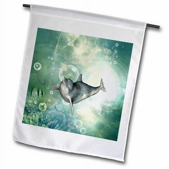 3dRose, Playing jumping dolphin fantasy underwater world, 12 x 18 inch Garden Flag