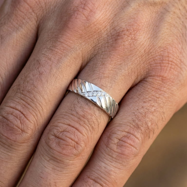 Mens Diamond 14K White Gold Wedding Ring