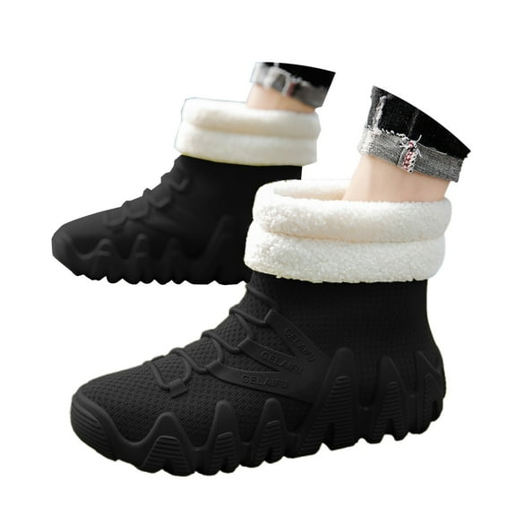 Men's Thick Bottom Anti Casual Work with Plush Insulation Dual-Use Waterproof Mid Top Snow Boots Black 39