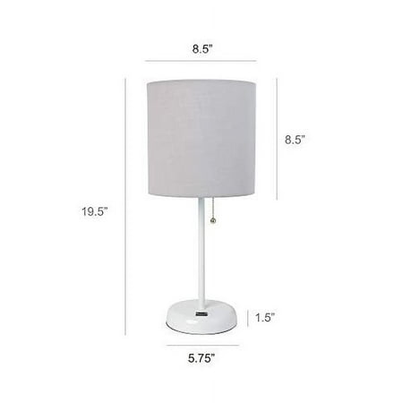 Limelights - Stick Lamp with USB charging port and Fabric Shade - White/Gray
