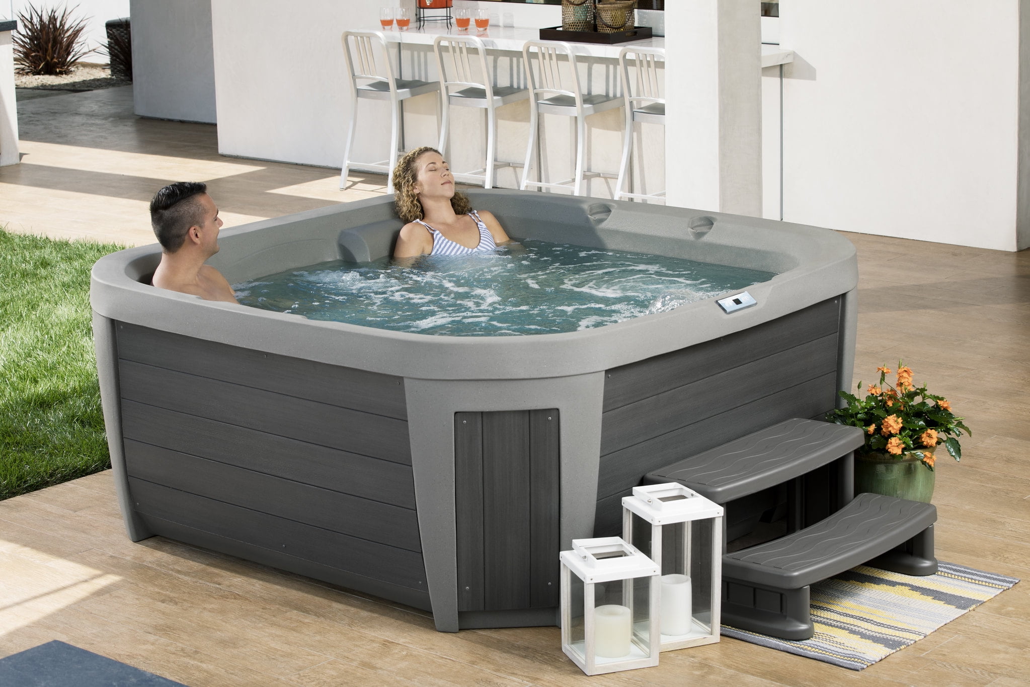All New 2025 HydroLuxe BALI LOUNGER Taupe/Grey Hot Tub - 5-person, 46 Jets, 230v