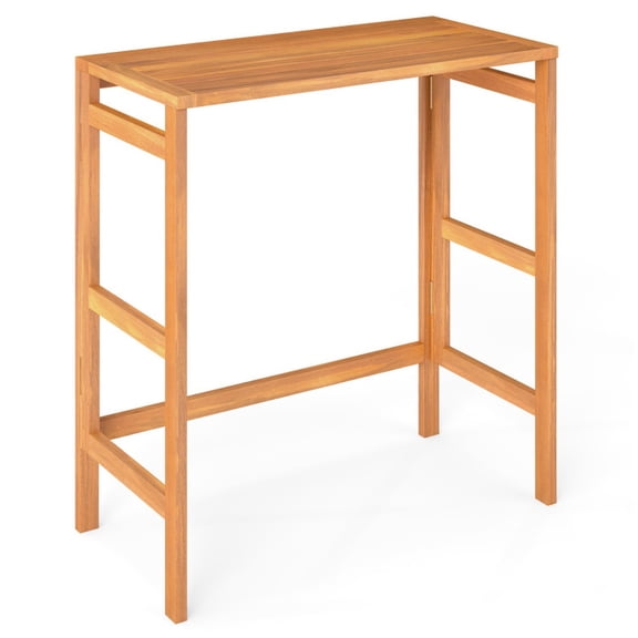 Furnibear Acacia Wood Outdoor Bar Table, Foldable Patio Bar Table with Slatted Tabletop and Footrest for Balcony, Natural