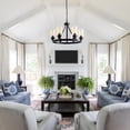 thumbnail image 4 of Classic Wagon Wheel Chandeliers Pendant Light for Living Room Black Metal Glass Shade Farmhouse Hanging Ceiling Lamps Home Deco, 4 of 7