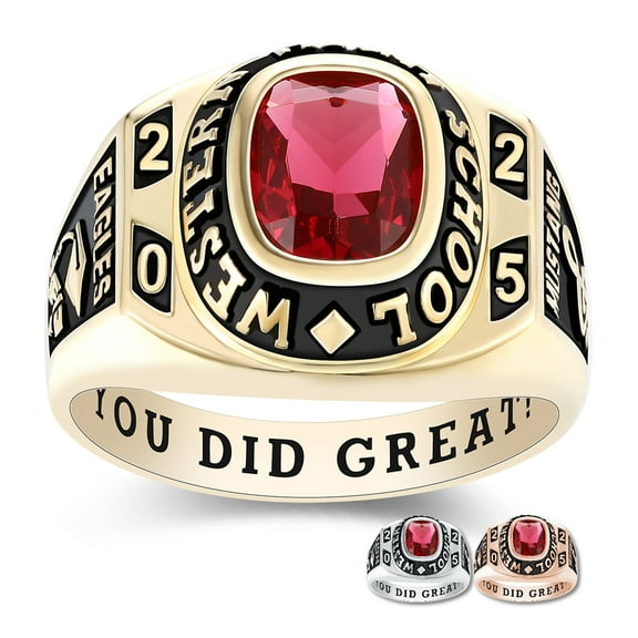 Mementos PJM Personalized Sterling Silver Class Ring for Men High School and College-Gold-Honor