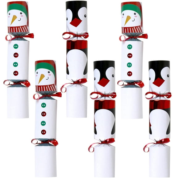 Paquete de 6 muñecos de nieve y pingüinos icónicos para la fiesta de Navidad, 23 cm