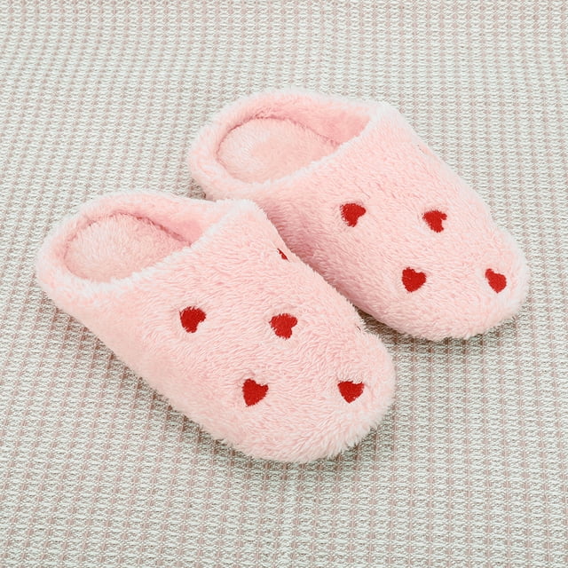 Pantuflas de peluche con forma de corazón, antideslizantes, cerradas, cómodas, planas y térmicas, transpirables y esponjosas para mujer