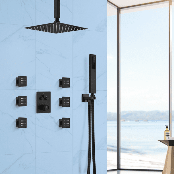 EVERSTEIN Rainfall Shower Faucet Set Luxury 12 Inch Thermostatic Shower