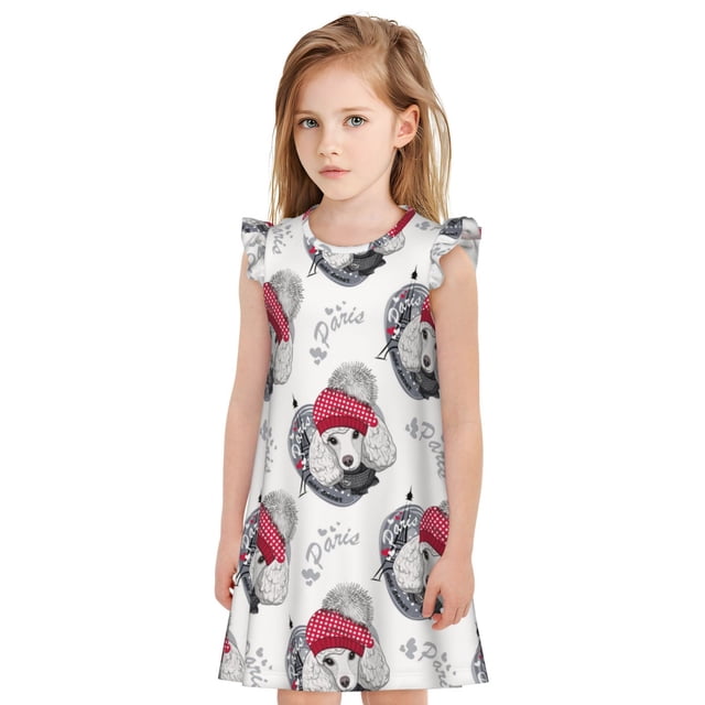 Vsdgher Mignon Chien Caniche pour Filles Chemises de Nuit Manches Courtes à Volants Robe de Nuit Pyjama pour Fête Pyjama-Moyen
