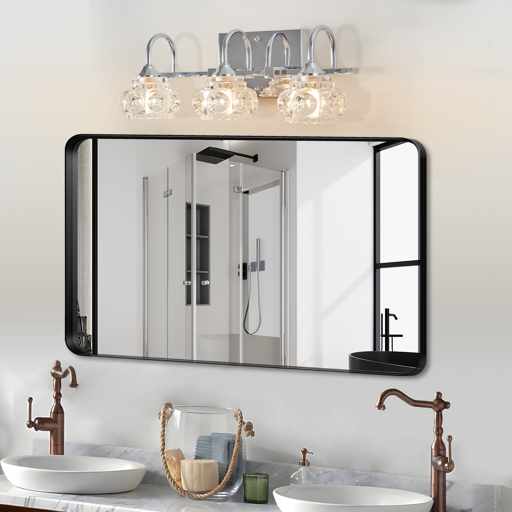 17" Nickel Finish Vintage Crystal Vanity Light - Elegant 3-Light Bathroom Mirror Fixture with Clear Glass Shades (No Bulbs)