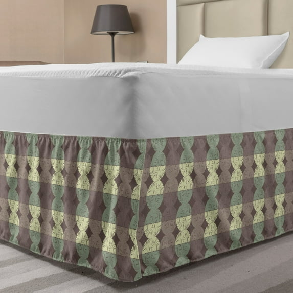 Abstract Art Bed Skirt, Ornamental Style Polka Dots Pattern Vertical Circles in Recurring Artwork, Elastic Bedskirt Dust Ruffle Wrap Around for Bedding Decor, 4 Sizes, Multicolor, by Ambesonne