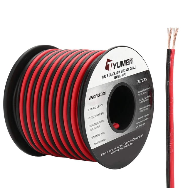 Cable de 18 AWG, 40 pies/12 m, rojo y negro para tiras LED de 12 V/24 V DC