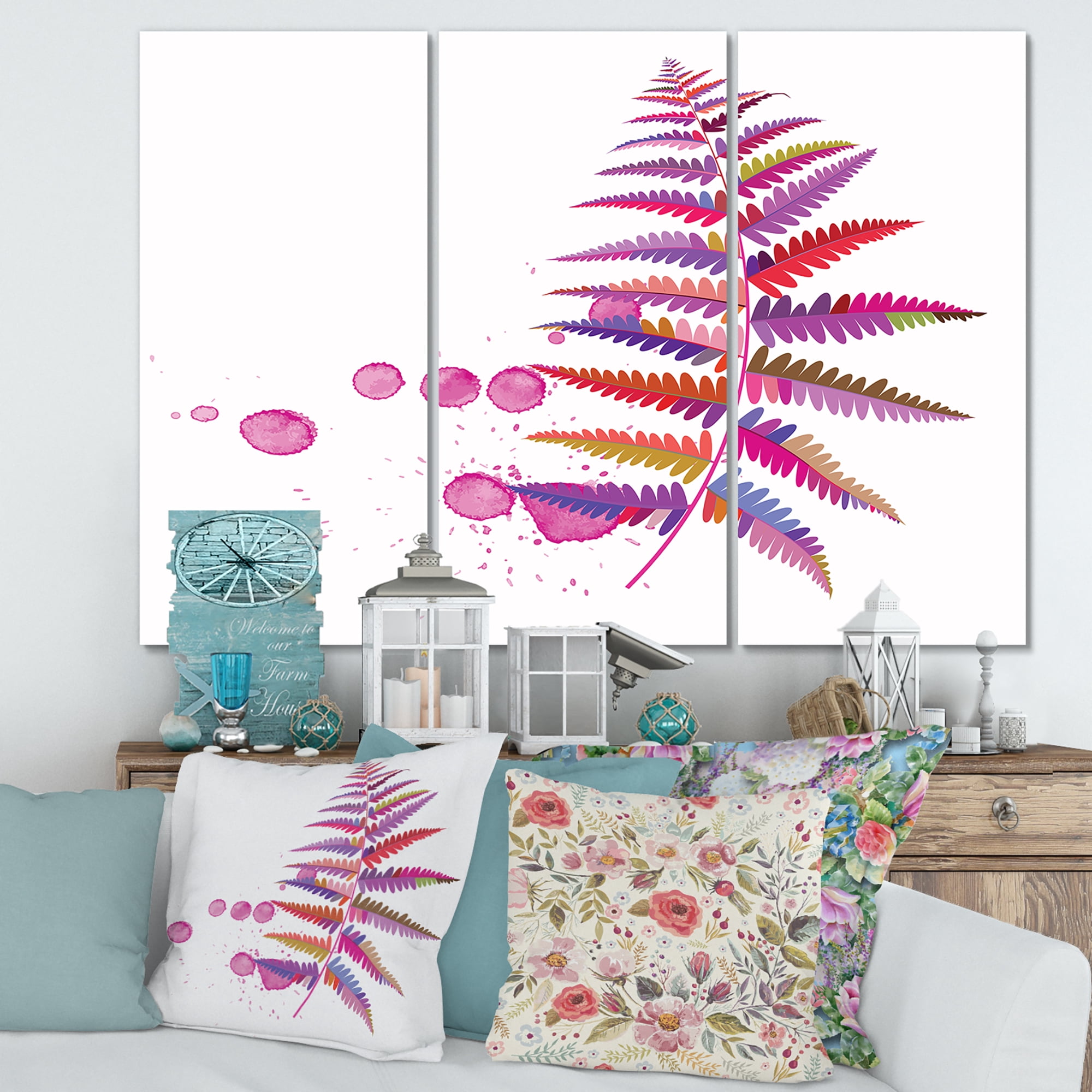 Designart ' Purple Fern With Purple Splash ' Farmhouse Canvas Wall Art Print