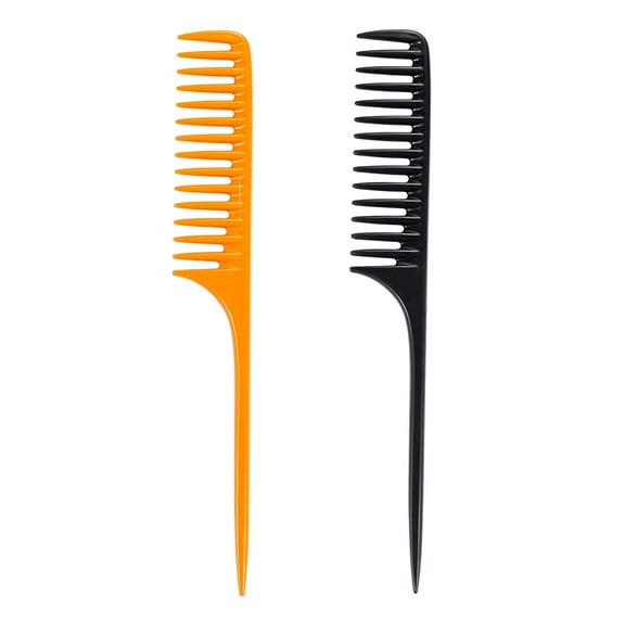2pcs Wide Tooth Tail Comb for Curly Hair Styling Detangle Hair Combs Black and Yellow