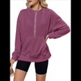 thumbnail image 3 of Suéter Holgado de Larga con Capucha y Bolsillos con Cremallera para Mujer, Otoño e Invierno Vino Tinto L, 3 of 10