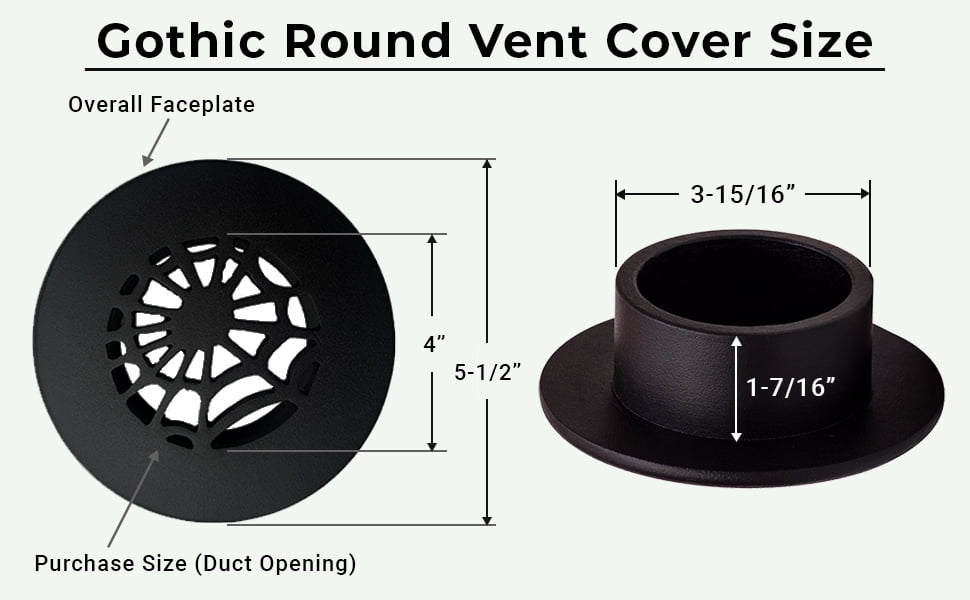 Spooky Gothic Round Vent cover 4" Duct Opening (Overall 5-1/2") Spider Web Design Solid Cast Aluminium Register