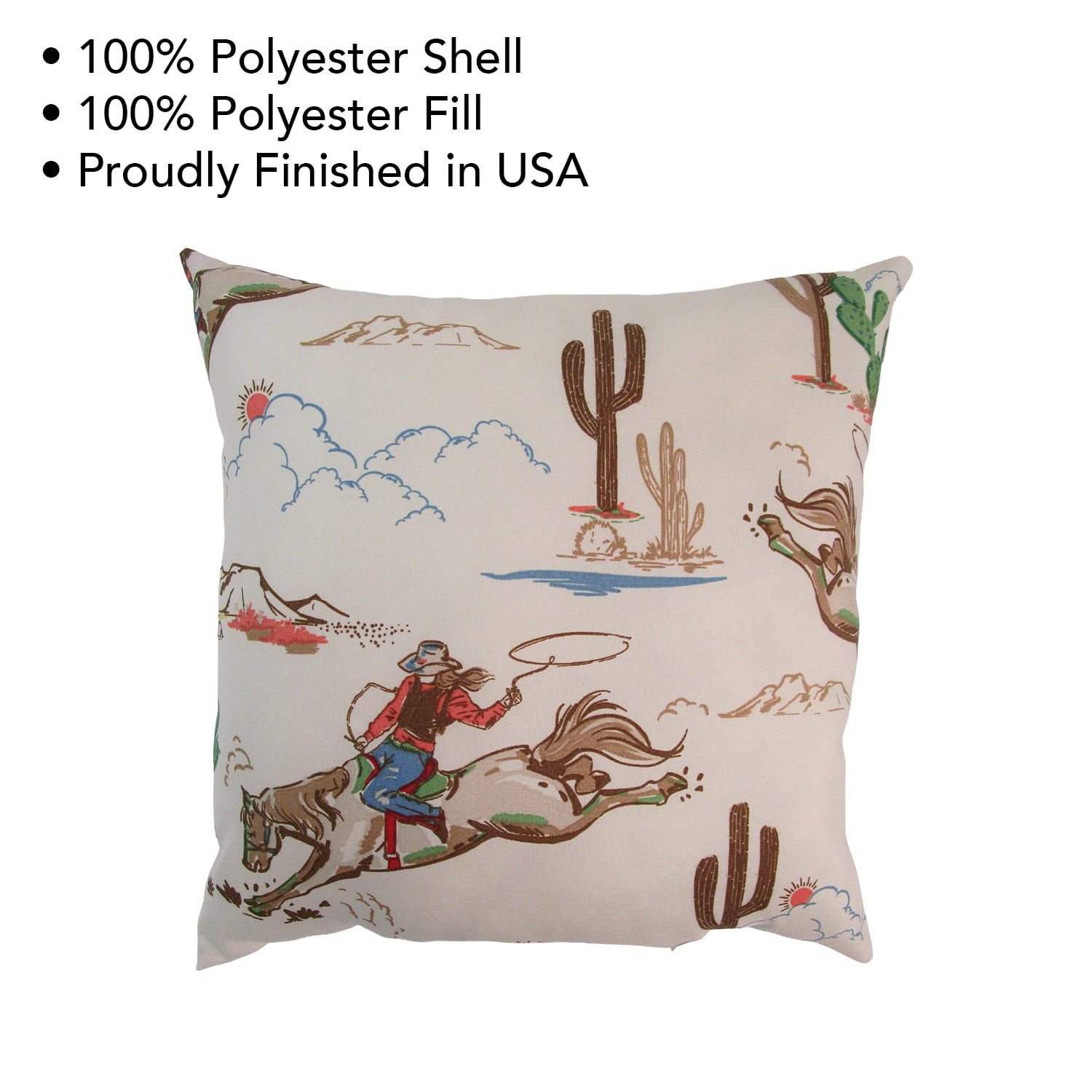 Mainstays 16" x 16" Reversible Decorative Outdoor Throw Pillow, Beige Cowboy