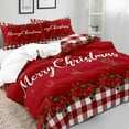 thumbnail image 3 of LUVIVIHOME 3PCS Red Poinsettia Floral Christmas Duvet Cover Queen Bedding Sets, Farmhouse Bedding, Holiday New Year Xmas Red Checkered Buffalo Plaid Comforter Bedspread Quilt Cover, 2 Pillow Shams, 3 of 7
