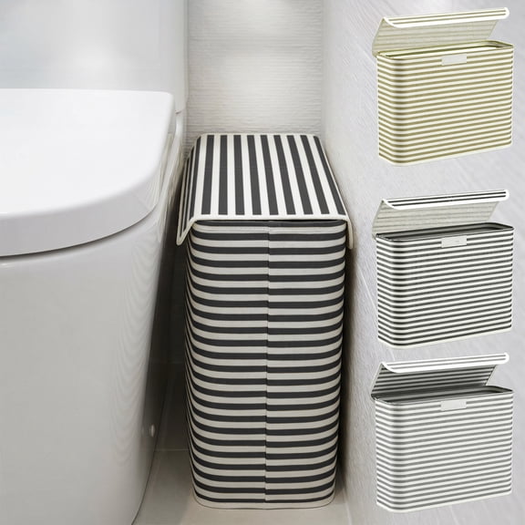 AYktou 22L Toilet Paper Storage Holder, 17.3×13×5.9 Inch Convenient Foldable Fabric Toilet Paper Baskets with Lid, Waterproof Freestanding Bathroom Organizer Box for Towels and Toiletries