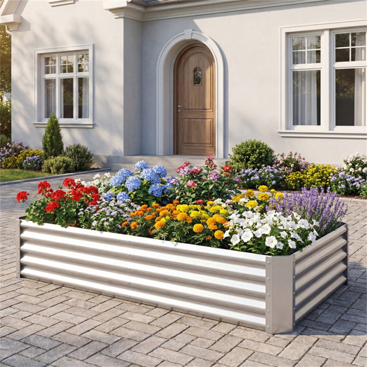 ZHICHUN  6x3x1 Ft Galvanized Steel Raised Garden Bed Silver Open Base Outdoor Planter Box For Vegetables Flowers Herbs