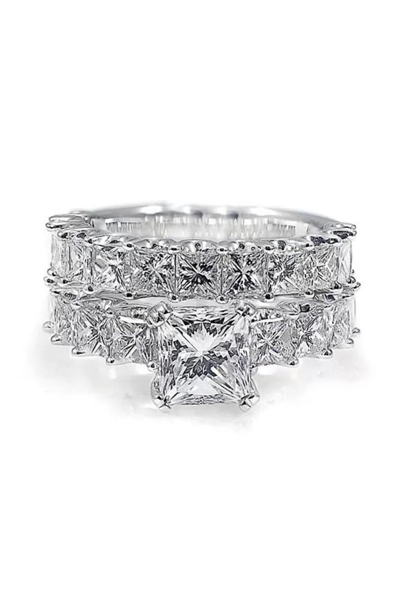 2pcs His and Hers Wedding Ring Sets Couples Engagement Rings Women and Men 925 Sterling Silver AAA Cubic Zirconia Double Layer