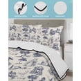 thumbnail image 4 of Quilts Queen Size Bedding Set, Farmhouse Country Lightweight Quilted Comforter, Vintage Blue French Garden Horse Swan Soft Reversible Bedspread Coverlet with Pillow Covers for All Season, 90" x 96", 4 of 7