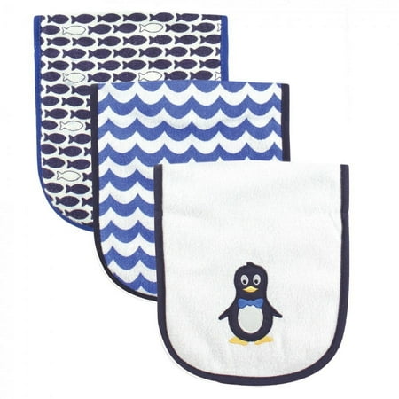 UPC: 0660168023800 | Luvable Friends Baby Boy Cotton Burp Cloths with Fiber Filling 3pk Mr. Penguin One Size