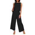 thumbnail image 1 of Conjunto de dos piezas de lino liso para mujer: chaleco sin mangas y pantalones de cintura alta y pierna ancha, bolsillos laterales, ropa informal de verano - Tallas S-XXXXL, 1 of 6
